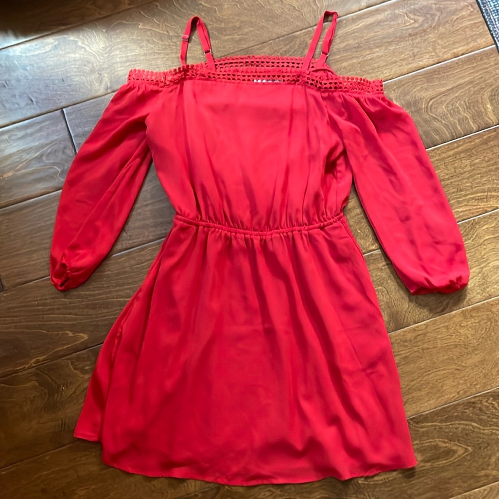 REBECCA MINKOFF OFF THE SHOULDER RED MINI DRESS